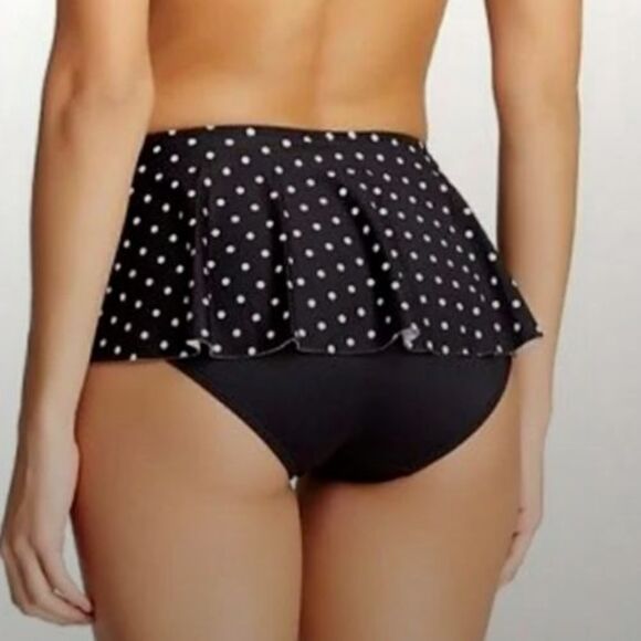 Spanx Black And White Polka Dot Flirty Skirted Shaping Swim Bottoms Size 16 - Picture 4 of 12